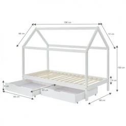 Baita Lits Enfant Lit Cabane Avec Tiroirs Pin Blanc 90x190 Sommier Inclus -Lits enfant Soldes lit cabane avec tiroirs pin blanc 90x190 sommier inclus 4
