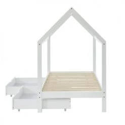 Baita Lits Enfant Lit Cabane Avec Tiroirs Pin Blanc 90x190 Sommier Inclus -Lits enfant Soldes lit cabane avec tiroirs pin blanc 90x190 sommier inclus 5