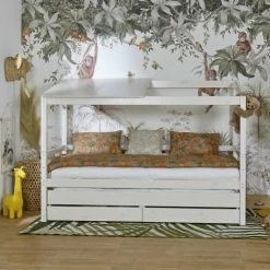 ID Kids Lits Enfant Lit Cabane Gigogne 90x200 Cm Bois Massif Blanc -Lits enfant Soldes lit cabane gigogne 90x200 cm bois massif blanc 2