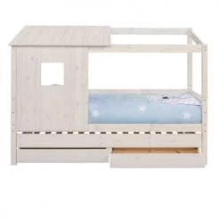 ID Kids Lits Enfant Lit Cabane Gigogne 90x200 Cm Bois Massif Blanc