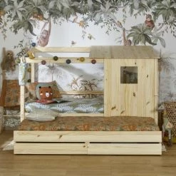 ID Kids Lits Enfant Lit Cabane Gigogne 90x200 Cm Bois Massif Bois -Lits enfant Soldes lit cabane gigogne 90x200 cm bois massif bois 2