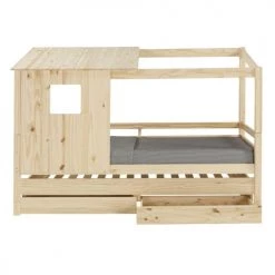 ID Kids Lits Enfant Lit Cabane Gigogne 90x200 Cm Bois Massif Bois