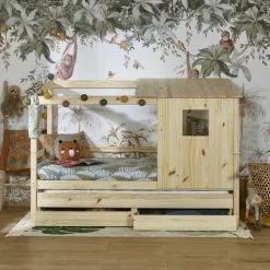 ID Kids Lits Enfant Lit Cabane Gigogne 90x200 Cm Bois Massif Bois -Lits enfant Soldes lit cabane gigogne 90x200 cm bois massif bois 3