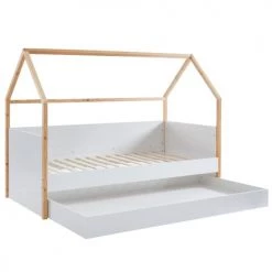 ELLE Décoration Lits Enfant Lit Cabane Gigogone 90x190cm Blanc Mat