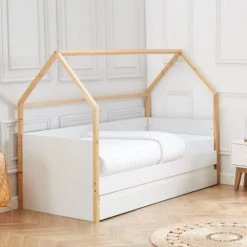 ELLE Décoration Lits Enfant Lit Cabane Gigogone 90x190cm Blanc Mat -Lits enfant Soldes lit cabane gigogone 90x190cm blanc mat 3