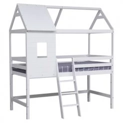 Happy Garden Lits Enfant Lit Cabane Mezzanine Pour Enfant 190x90cm Blanc -Lits enfant Soldes lit cabane mezzanine pour enfant 190x90cm blanc 2