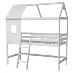 Happy Garden Lits Enfant Lit Cabane Mezzanine Pour Enfant 190x90cm Blanc
