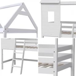Happy Garden Lits Enfant Lit Cabane Mezzanine Pour Enfant 190x90cm Blanc -Lits enfant Soldes lit cabane mezzanine pour enfant 190x90cm blanc 3