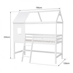 Happy Garden Lits Enfant Lit Cabane Mezzanine Pour Enfant 190x90cm Blanc -Lits enfant Soldes lit cabane mezzanine pour enfant 190x90cm blanc 4