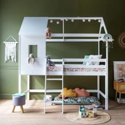 Happy Garden Lits Enfant Lit Cabane Mezzanine Pour Enfant 190x90cm Blanc -Lits enfant Soldes lit cabane mezzanine pour enfant 190x90cm blanc 5