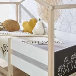Nateo Concept Lits Enfant Lit Cabane Mi-hauteur 90 X 200 Blanc Et Pin -Lits enfant Soldes lit cabane mi hauteur 90 x 200 blanc et pin 3