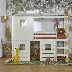 ID Kids Lits Enfant Lit Cabane Mi-hauteur 90x200 Cm Bois Massif Blanc -Lits enfant Soldes lit cabane mi hauteur 90x200 cm bois massif blanc 2