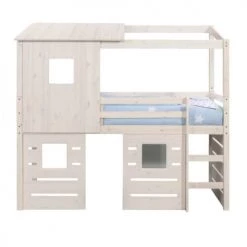 ID Kids Lits Enfant Lit Cabane Mi-hauteur 90x200 Cm Bois Massif Blanc
