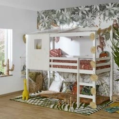 ID Kids Lits Enfant Lit Cabane Mi-hauteur 90x200 Cm Bois Massif Blanc -Lits enfant Soldes lit cabane mi hauteur 90x200 cm bois massif blanc 3