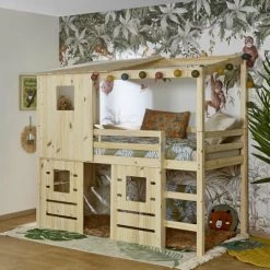 ID Kids Lits Enfant Lit Cabane Mi-hauteur 90x200 Cm Bois Massif Bois -Lits enfant Soldes lit cabane mi hauteur 90x200 cm bois massif bois 2