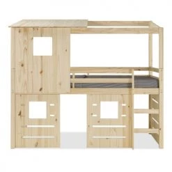 ID Kids Lits Enfant Lit Cabane Mi-hauteur 90x200 Cm Bois Massif Bois