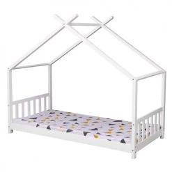 Happy Garden Lits Enfant Lit Cabane Pour Enfant 190x90cm Blanc -Lits enfant Soldes lit cabane pour enfant 190x90cm blanc 2