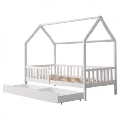 Happy Garden Lits Enfant Lit Cabane Pour Enfant Avec Tiroirs 190x90cm Blanc -Lits enfant Soldes lit cabane pour enfant avec tiroirs 190x90cm blanc 2