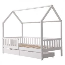 Happy Garden Lits Enfant Lit Cabane Pour Enfant Avec Tiroirs 190x90cm Blanc
