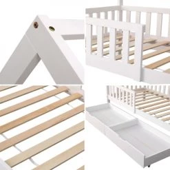 Happy Garden Lits Enfant Lit Cabane Pour Enfant Avec Tiroirs 190x90cm Blanc -Lits enfant Soldes lit cabane pour enfant avec tiroirs 190x90cm blanc 3