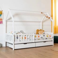Happy Garden Lits Enfant Lit Cabane Pour Enfant Avec Tiroirs 190x90cm Blanc -Lits enfant Soldes lit cabane pour enfant avec tiroirs 190x90cm blanc 5