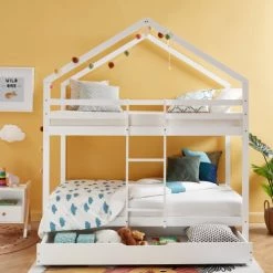 Baita Lits Enfant Lit Cabane Superposé Pin Blanc 90x190 Sommier Inclus -Lits enfant Soldes lit cabane superpose pin blanc 90x190 sommier inclus 2