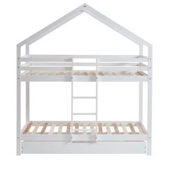 Baita Lits Enfant Lit Cabane Superposé Pin Blanc 90x190 Sommier Inclus