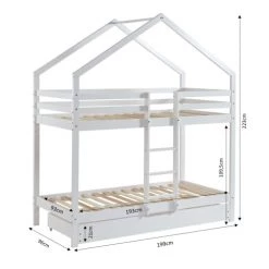 Baita Lits Enfant Lit Cabane Superposé Pin Blanc 90x190 Sommier Inclus -Lits enfant Soldes lit cabane superpose pin blanc 90x190 sommier inclus 3