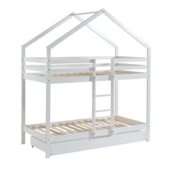 Baita Lits Enfant Lit Cabane Superposé Pin Blanc 90x190 Sommier Inclus -Lits enfant Soldes lit cabane superpose pin blanc 90x190 sommier inclus 5