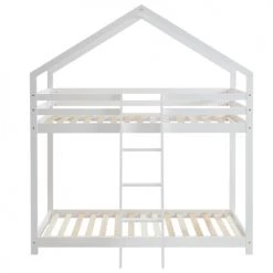 Baita Lits Enfant Lit Cabane Superposé Pin Blanc 90x190 Sommier Inclus