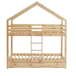 Baita Lits Enfant Lit Cabane Superposé Pin Naturel 90x190 Sommier Inclus Bois Clair