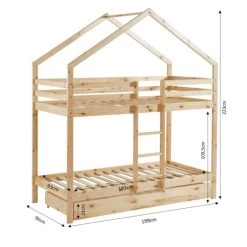 Baita Lits Enfant Lit Cabane Superposé Pin Naturel 90x190 Sommier Inclus Bois Clair -Lits enfant Soldes lit cabane superpose pin naturel 90x190 sommier inclus bois clair 3