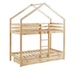 Baita Lits Enfant Lit Cabane Superposé Pin Naturel 90x190 Sommier Inclus Bois Clair -Lits enfant Soldes lit cabane superpose pin naturel 90x190 sommier inclus bois clair 5