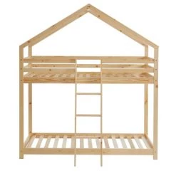 Baita Lits Enfant Lit Cabane Superposé Pin Naturel 90x190 Sommier Inclus Bois Clair