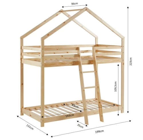 Baita Lits Enfant Lit Cabane Superposé Pin Naturel 90x190 Sommier Inclus Bois Clair 4 Baita Lits Enfant Lit Cabane Superposé Pin Naturel 90x190 Sommier Inclus Bois Clair – Image 4
