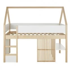 Maisons Du Monde Lits Enfant Lit Cabane Surelevé Enfant 90x190 Blanc Et Beige