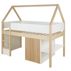 Maisons Du Monde Lits Enfant Lit Cabane Surelevé Enfant 90x190 Blanc Et Beige -Lits enfant Soldes lit cabane sureleve enfant 90x190 blanc et beige 1000 1 26 225608 3