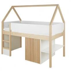 Maisons Du Monde Lits Enfant Lit Cabane Surelevé Enfant 90x190 Blanc Et Beige -Lits enfant Soldes lit cabane sureleve enfant 90x190 blanc et beige 1000 1 26 225608 4