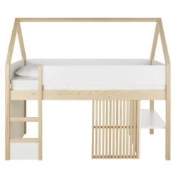 Maisons Du Monde Lits Enfant Lit Cabane Surelevé Enfant 90x190 Blanc Et Beige -Lits enfant Soldes lit cabane sureleve enfant 90x190 blanc et beige 1000 1 26 225608 5