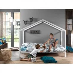 Vipack Lits Enfant Lit Cabane Zh 90x200 Sommier Inclus Blanc -Lits enfant Soldes lit cabane zh 90x200 sommier inclus blanc 2