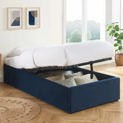 Homifab Lits Enfant Lit Coffre 90x190cm En Velours Bleu Foncé + Sommier à Lattes 2 Homifab Lits Enfant Lit Coffre 90x190cm En Velours Bleu Foncé + Sommier à Lattes – Image 2