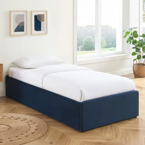 Homifab Lits Enfant Lit Coffre 90x190cm En Velours Bleu Foncé + Sommier à Lattes 3 Homifab Lits Enfant Lit Coffre 90x190cm En Velours Bleu Foncé + Sommier à Lattes – Image 3