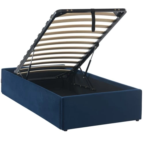 Homifab Lits Enfant Lit Coffre 90x190cm En Velours Bleu Foncé + Sommier à Lattes 1 Homifab Lits Enfant Lit Coffre 90x190cm En Velours Bleu Foncé + Sommier à Lattes