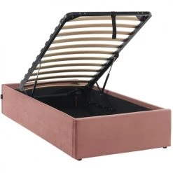Homifab Lits Enfant Lit Coffre 90x190cm En Velours Rose + Sommier à Lattes