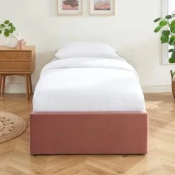 Homifab Lits Enfant Lit Coffre 90x190cm En Velours Rose + Sommier à Lattes -Lits enfant Soldes lit coffre 90x190cm en velours rose sommier a lattes 3