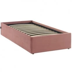 Homifab Lits Enfant Lit Coffre 90x190cm En Velours Rose + Sommier à Lattes -Lits enfant Soldes lit coffre 90x190cm en velours rose sommier a lattes 4
