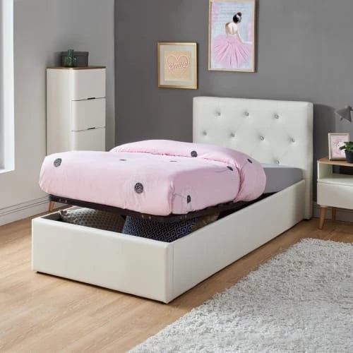 Baita Lits Enfant Lit Coffre Enfant Simili Blanc 90x190 Sommier Inclus 2 Baita Lits Enfant Lit Coffre Enfant Simili Blanc 90x190 Sommier Inclus – Image 2