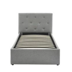 Baita Lits Enfant Lit Coffre Enfant Tissu Gris 90x190 Sommier Inclus