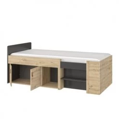Gami Lits Enfant Lit Combiné 90x200 Naturel Noir -Lits enfant Soldes lit combine 90x200 naturel noir 2