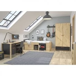 Gami Lits Enfant Lit Combiné 90x200 Naturel Noir -Lits enfant Soldes lit combine 90x200 naturel noir 3